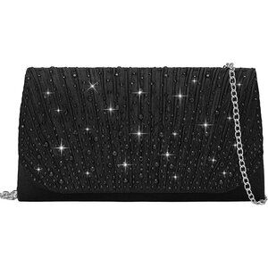 Women Black Envelope Imported Magnetic Purse Rhinestone Envelope Party Handbag
